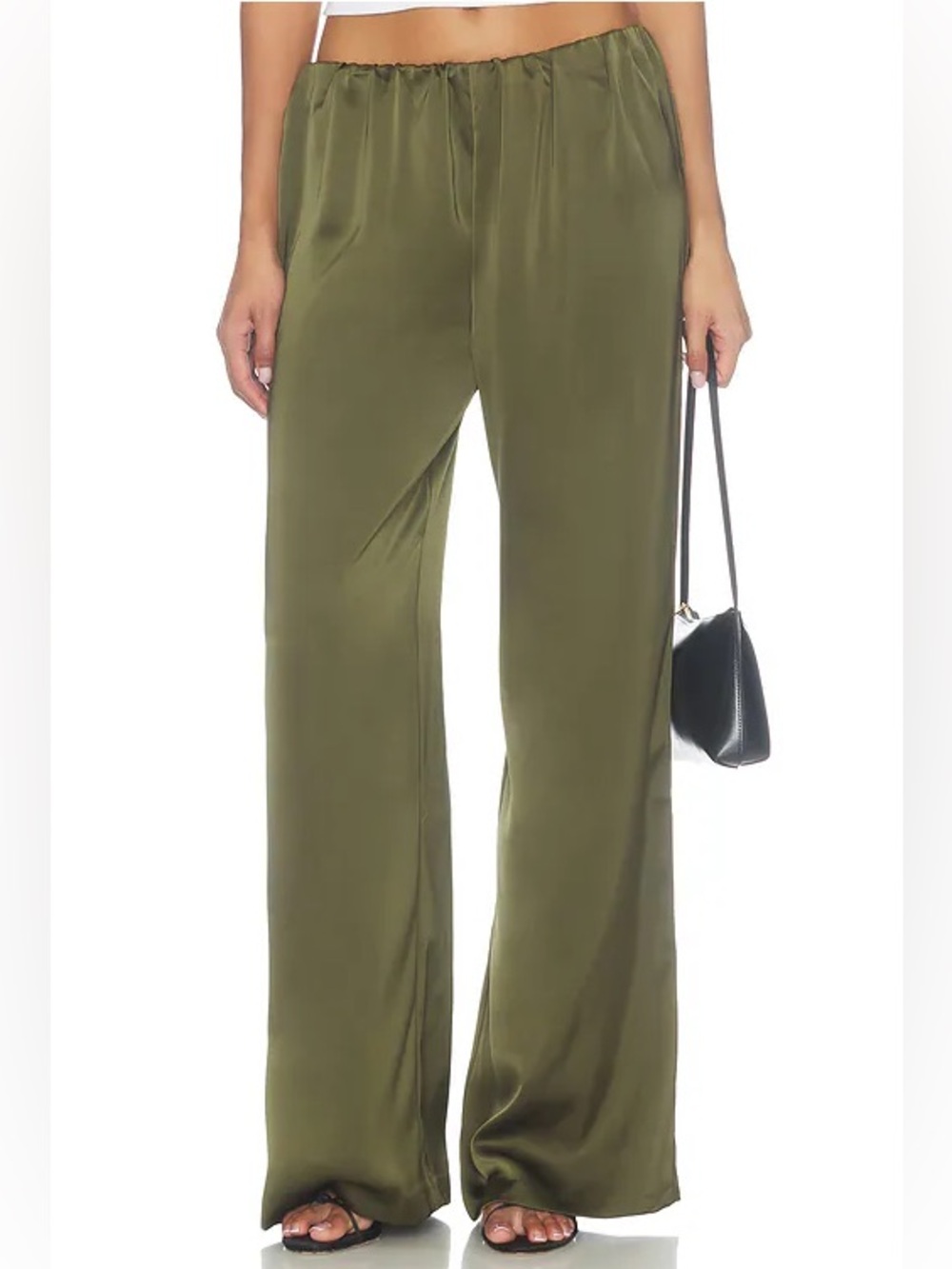 NWT Lovers + Friends Alette Satin Pants in Olive Green - M
